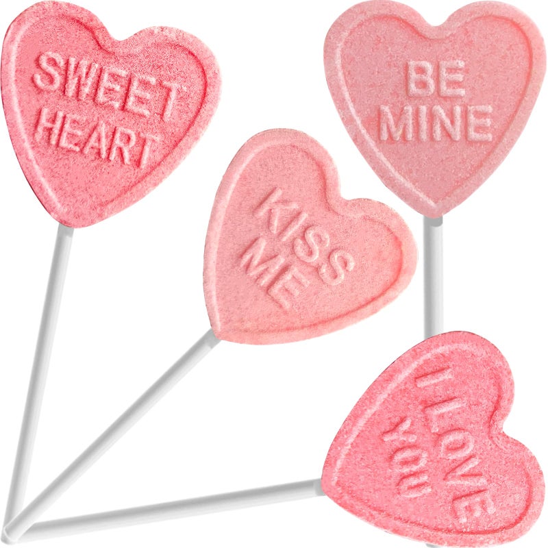 Fruidles Valentine's Heart Lollipop Candy Sucker Assortment, Dextrose Pressed Candy, Kiss me, Be Mine, I Love You and Sweet Heart, Individually Wrapped (12-Pack) - Image 3